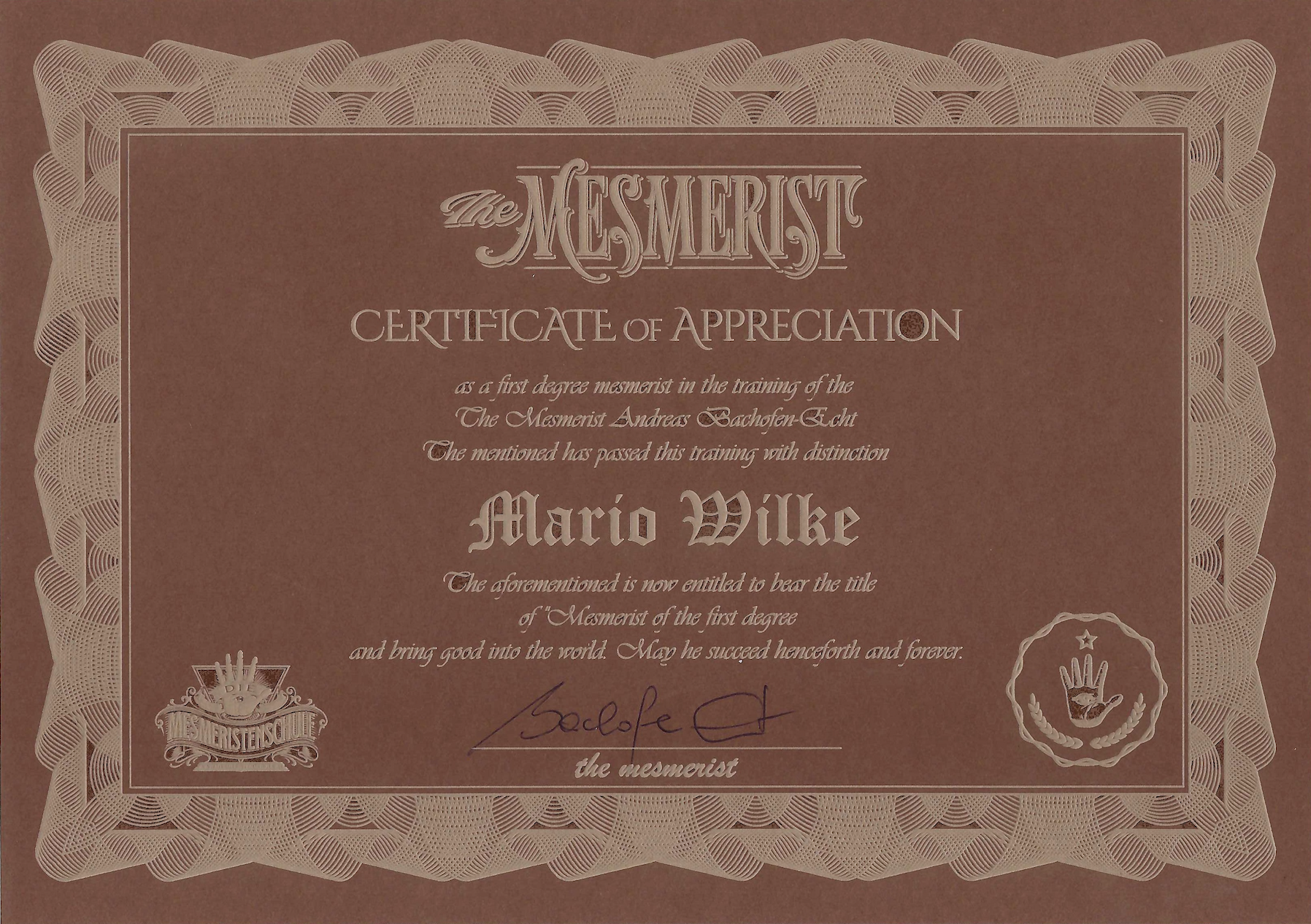 Mario Wilke - Mesmerismus Ausbildungszertifikat